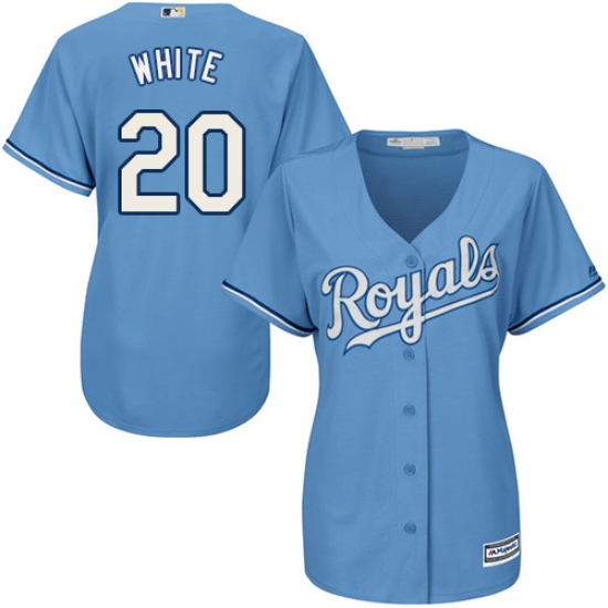Women's Majestic Kansas City Royals #20 Frank White Authentic Light Blue Alternate 1 Cool Base MLB Jersey - Ujersey