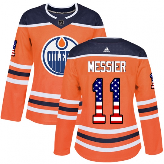 Women's Adidas Edmonton Oilers #11 Mark Messier Authentic Orange USA Flag Fashion NHL Jersey - Ujersey
