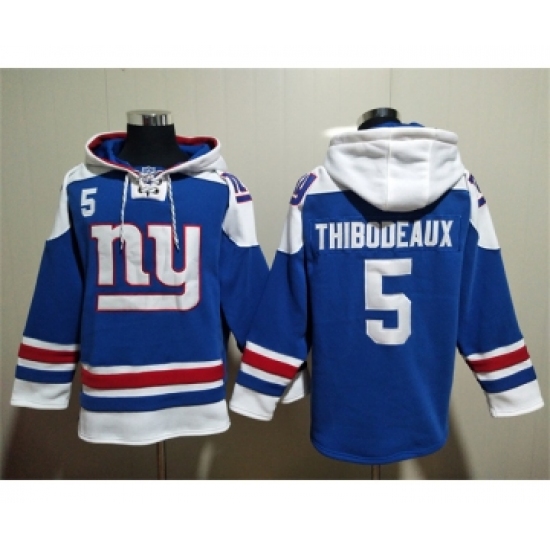 Men's New York Giants #5 Kayvon Thibodeaux Blue Lace-Up Pullover Hoodie - Ujersey