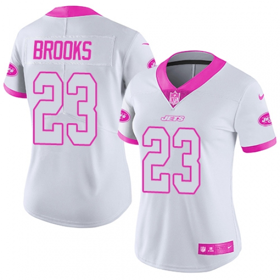 Women's Nike New York Jets #23 Terrence Brooks Limited White/Pink Rush Fashion NFL Jersey - Ujersey