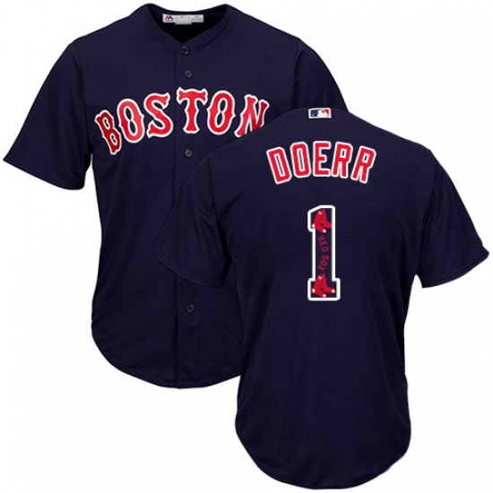 Men's Majestic Boston Red Sox #1 Bobby Doerr Authentic Navy Blue Team Logo Fashion Cool Base MLB Jersey - Ujersey
