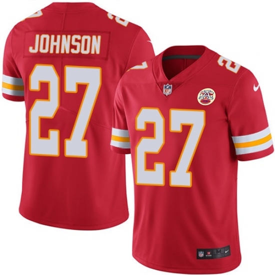 Youth Nike Kansas City Chiefs #27 Larry Johnson Red Team Color Vapor Untouchable Limited Player NFL Jersey - Ujersey