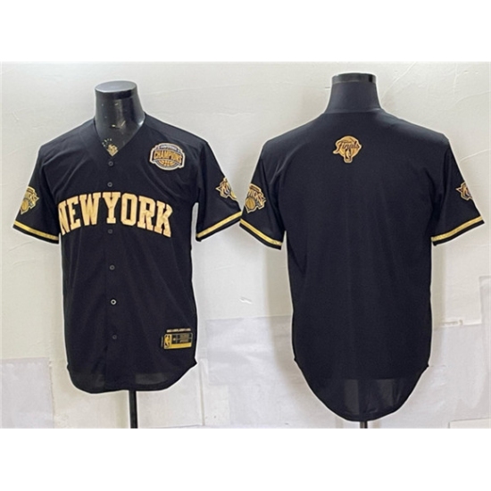 Men's New York Knicks Blank Black Gold 2026 Finals & Eastern Conference Champions Stitched Baseball Jersey - Ujersey