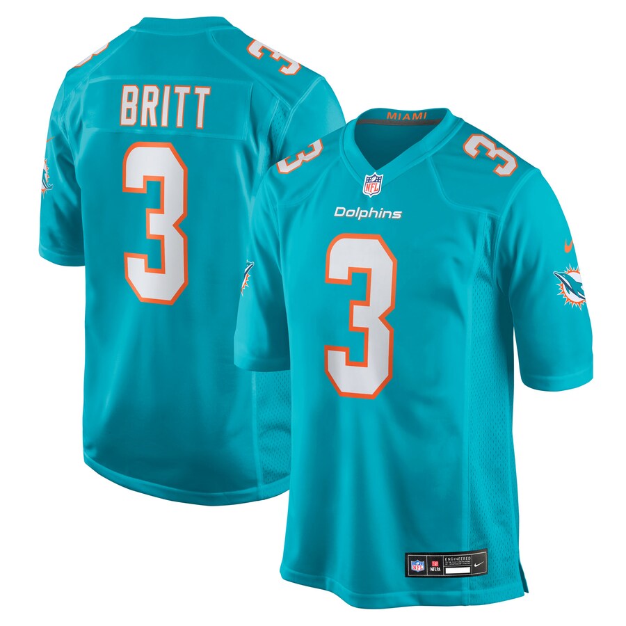 Men's Miami Dolphins K.J. Britt Nike Aqua Team Game Jersey - Ujersey