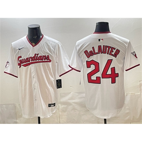 Men's Cleveland Guardians #24 Chase DeLauter White Home Limited Stitched Baseball Jersey - Ujersey