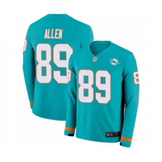Men's Miami Dolphins #89 Dwayne Allen Limited Aqua Therma Long Sleeve Football Jersey - Ujersey