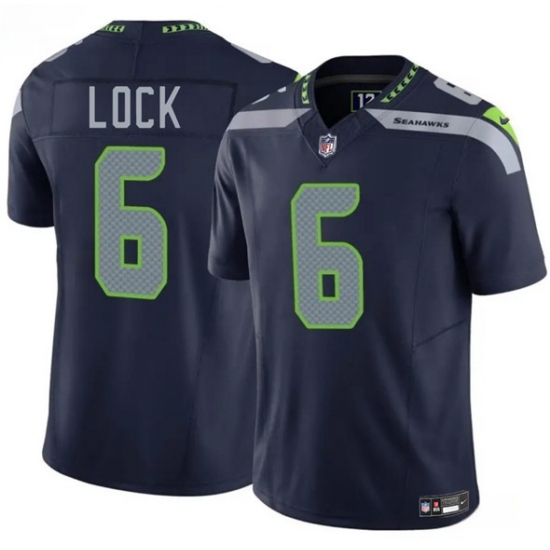 Men's Seattle Seahawks #6 Drew Lock Navy 2025 F.U.S.E. Vapor Limited Football Stitched Jersey - Ujersey