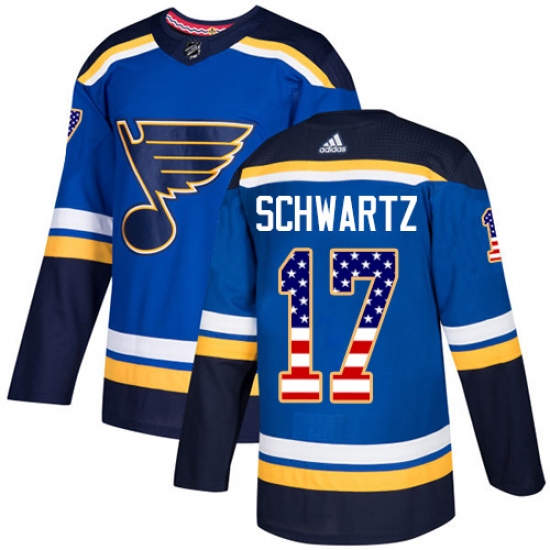 Men's Adidas St. Louis Blues #17 Jaden Schwartz Authentic Blue USA Flag Fashion NHL Jersey - Ujersey