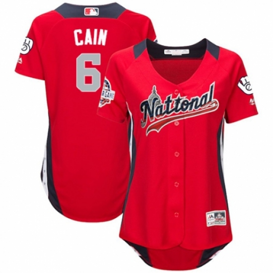 Women's Majestic Milwaukee Brewers #6 Lorenzo Cain Game Red National League 2018 MLB All-Star MLB Jersey - Ujersey
