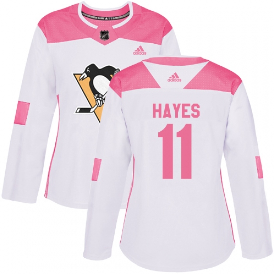 Women's Adidas Pittsburgh Penguins #11 Jimmy Hayes Authentic White  Pink Fashion NHL Jersey
