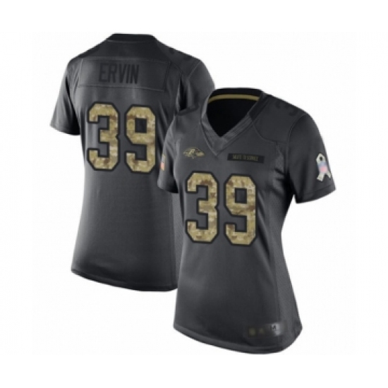 Women's Baltimore Ravens #39 Tyler Ervin Limited Black 2016 Salute to Service Football Jersey - Ujersey