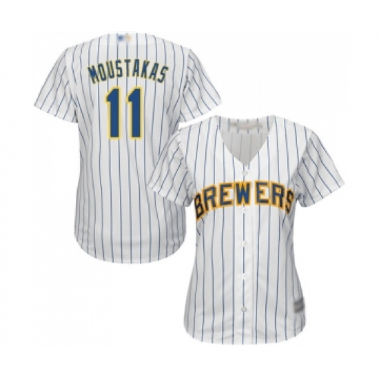 Women's Milwaukee Brewers #11 Mike Moustakas Replica White Home Cool Base Baseball Jersey - Ujersey
