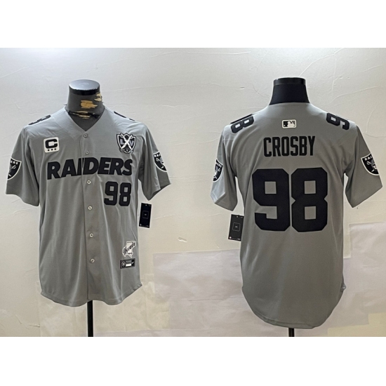 Men's Las Vegas Raiders #98 Maxx Crosby Grey Nevada Silver State And 65th Stitched Baseball Jersey - Ujersey