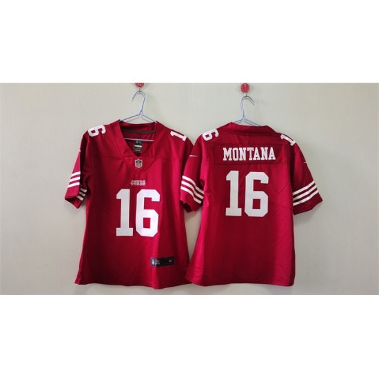 Women's San Francisco 49ers #16 Joe Montana Red Vapor Football Stitched Jersey(Run Small) - Ujersey