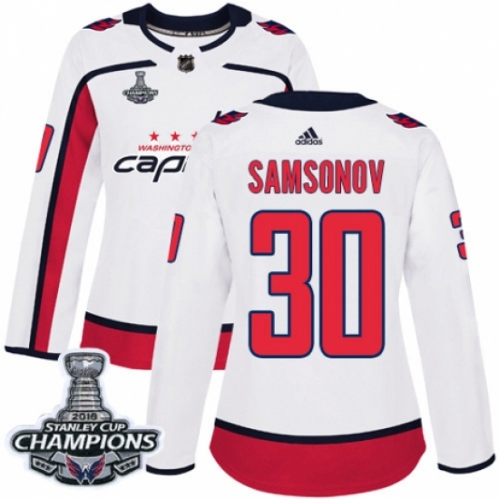 Women's Adidas Washington Capitals #30 Ilya Samsonov Authentic White Away 2018 Stanley Cup Final Champions NHL Jersey - Ujersey
