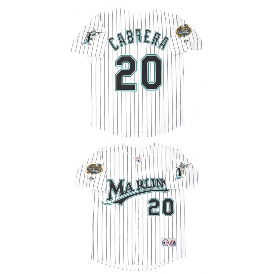 Men's Miami Marlins #20 Miguel Cabrera White 2003 Throwback Stitched Baseball Jersey - Ujersey