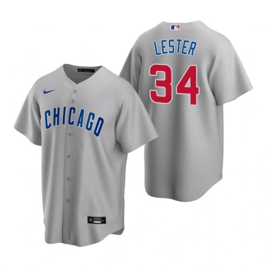 Men's Nike Chicago Cubs #34 Jon Lester Gray Road Stitched Baseball Jersey - Ujersey