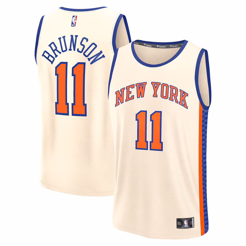Men's New York Knicks Jalen Brunson Fanatics Cream 2025/26 City Edition Fast Break Jersey - ujerseystore