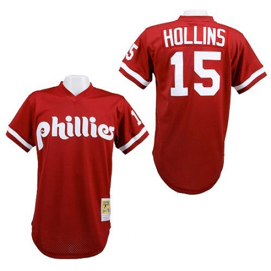 Men's Mitchell and Ness 1991 Philadelphia Phillies #15 Dave Hollins Authentic Red Throwback MLB Jersey - Ujersey