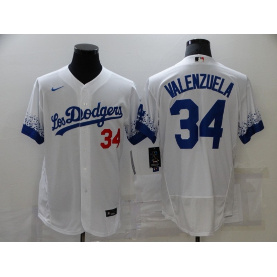 Men's Nike Los Angeles Dodgers #34 Fernando Valenzuela White Elite City Player Jersey - Ujersey