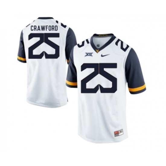 West Virginia Mountaineers 25 Justin Crawford White College Football Jersey - Ujersey