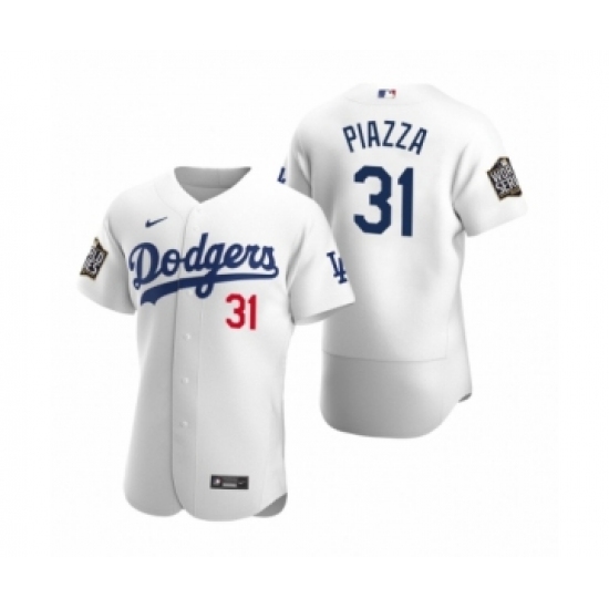 Men's Los Angeles Dodgers #31 Mike Piazza Nike White 2020 World Series Authentic Jersey - Ujersey