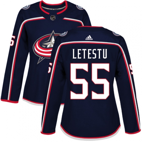 Women's Adidas Columbus Blue Jackets #55 Mark Letestu Authentic Navy Blue Home NHL Jersey - Ujersey