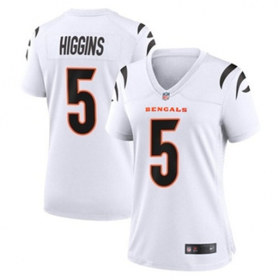 Women Cincinnati Bengals #5 Tee Higgins White Stitched Game Jersey - Ujersey