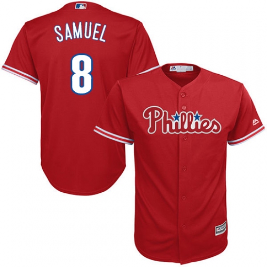 Youth Majestic Philadelphia Phillies #8 Juan Samuel Authentic Red Alternate Cool Base MLB Jersey - Ujersey