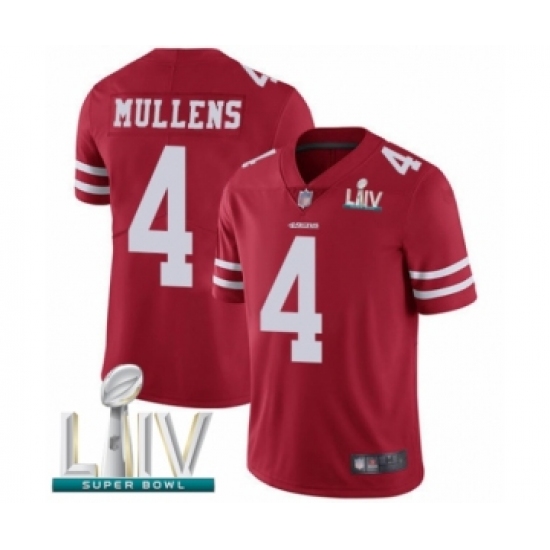 Men's San Francisco 49ers #4 Nick Mullens Red Team Color Vapor Untouchable Limited Player Super Bowl LIV Bound Football Jersey - Ujersey