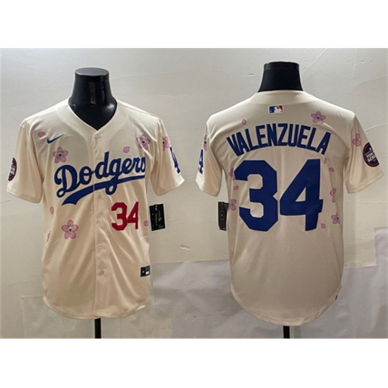 Men's Los Angeles Dodgers #34 Fernando Valenzuela Cream 2025 Tokyo Series Limited Stitched Baseball Jersey - Ujersey