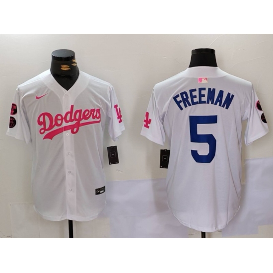 Men's Los Angeles Dodgers #5 Freddie Freeman White Pink Vin & Kobe Stitched Baseball Jersey - Ujersey