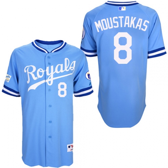 Men's Majestic Kansas City Royals #8 Mike Moustakas Authentic Light Blue 1985 Turn Back The Clock MLB Jersey - Ujersey