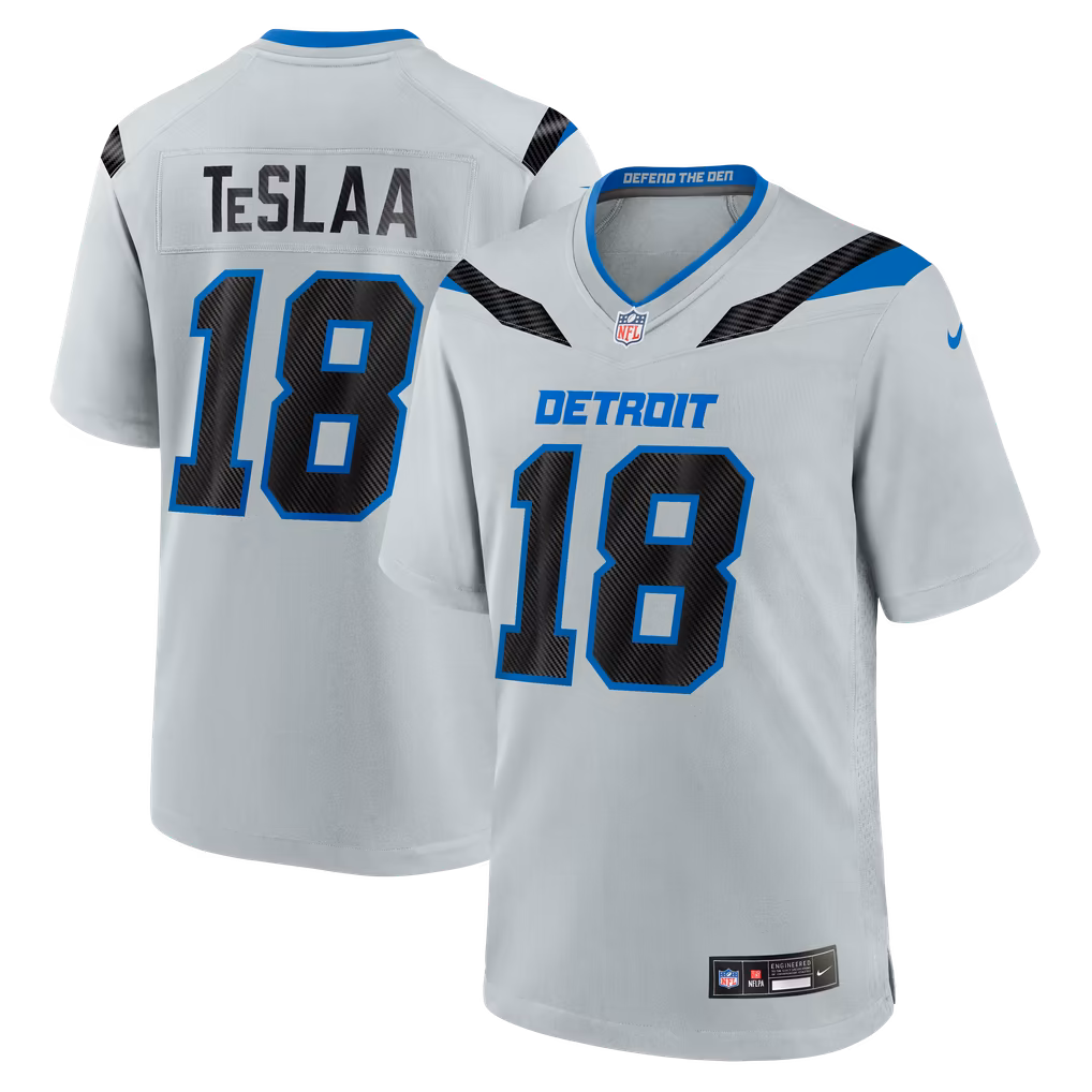 Men's Detroit Lions Isaac TeSlaa Nike Silver 2026 Rivalries Collection Game Jersey