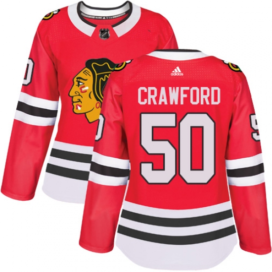 Women's Adidas Chicago Blackhawks #50 Corey Crawford Authentic Red Home NHL Jersey - Ujersey