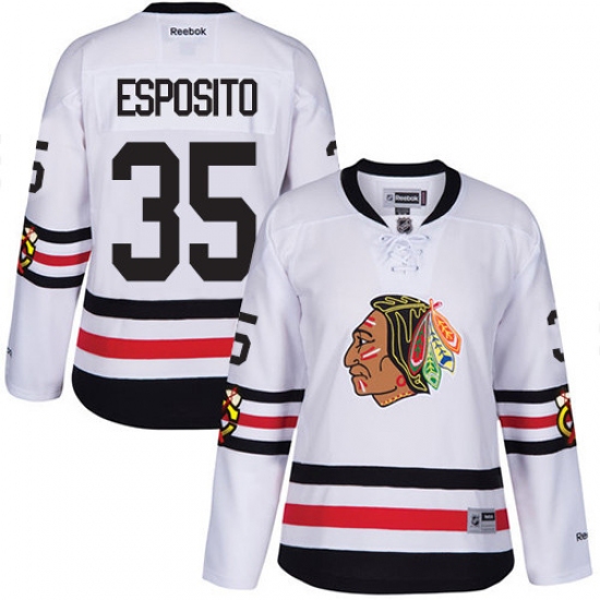 Women's Reebok Chicago Blackhawks #35 Tony Esposito Premier White 2017 Winter Classic NHL Jersey - Ujersey