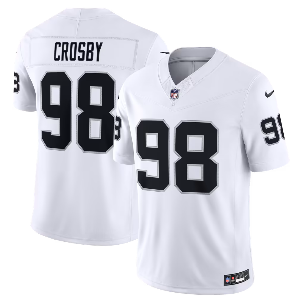 Men's Las Vegas Raiders Maxx Crosby Nike White Vapor F.U.S.E. Stitched Limited Jersey - ujerseystore