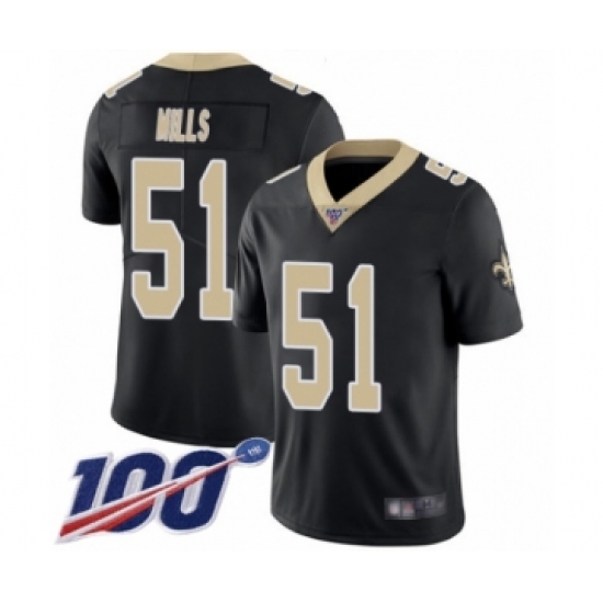 Men's New Orleans Saints #51 Sam Mills Black Team Color Vapor Untouchable Limited Player 100th Season Football Jersey - Ujersey