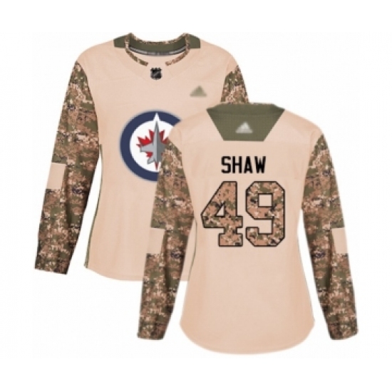 Women's Winnipeg Jets #49 Logan Shaw Authentic Camo Veterans Day Practice Hockey Jersey - Ujersey