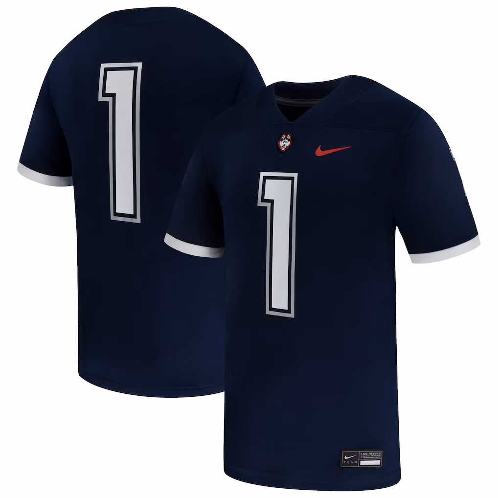Men's Nike #1 Navy UConn Huskies Game Football Jersey