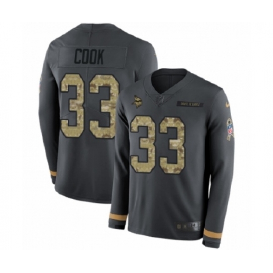 Men's Nike Minnesota Vikings #33 Dalvin Cook Limited Black Salute to Service Therma Long Sleeve NFL Jersey - Ujersey