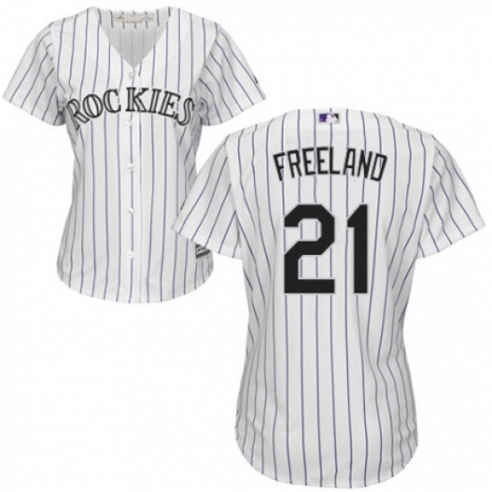 Women's Majestic Colorado Rockies #21 Kyle Freeland Authentic White Home Cool Base MLB Jersey - Ujersey