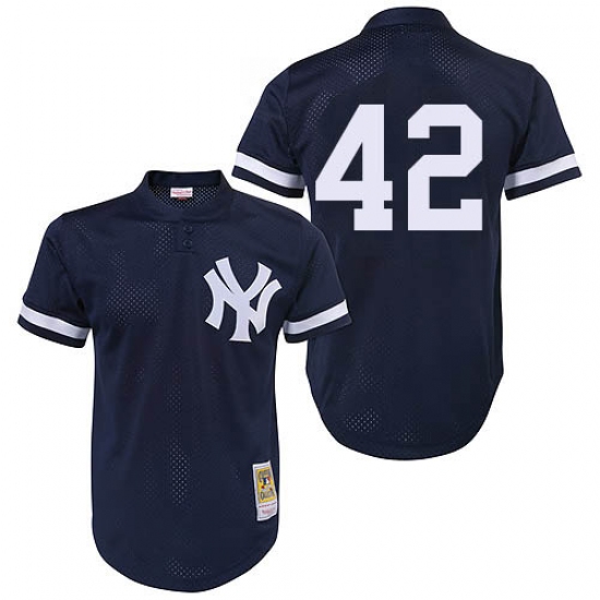 Men's Mitchell and Ness 1995 New York Yankees #42 Mariano Rivera Authentic Navy Blue Throwback MLB Jersey - Ujersey