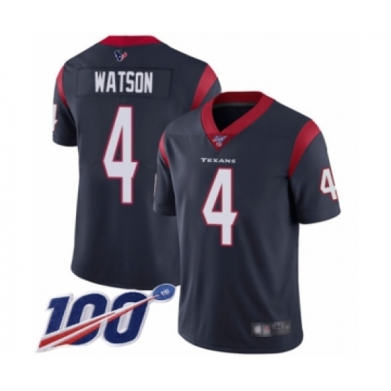 Men's Nike Houston Texans #4 Deshaun Watson Navy Blue Team Color Vapor Untouchable Limited Player 100th Season NFL Jersey - Ujersey