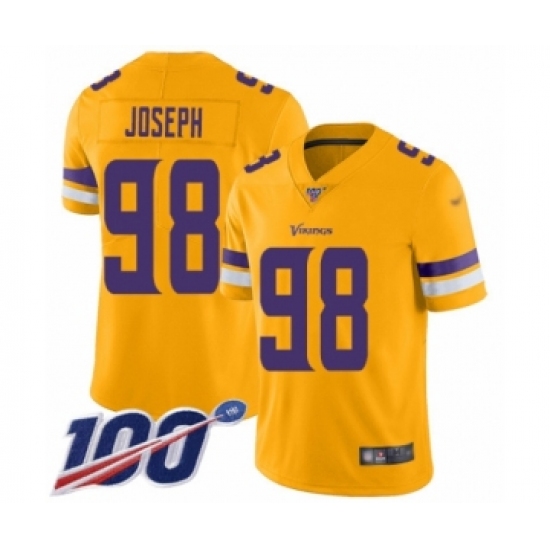 Youth Minnesota Vikings #98 Linval Joseph Limited Gold Inverted Legend 100th Season Football Jersey - Ujersey