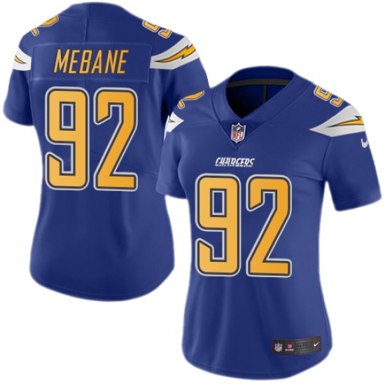Women's Nike Los Angeles Chargers #92 Brandon Mebane Limited Electric Blue Rush Vapor Untouchable NFL Jersey - Ujersey