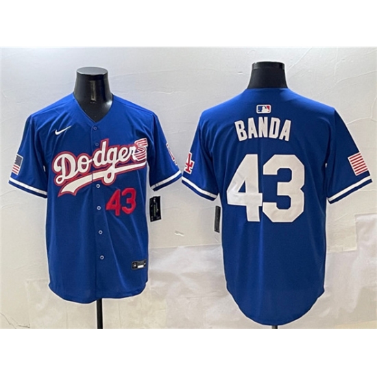 Men's Los Angeles Dodgers #43 Anthony Banda Royal With American Flag Limited Stitched Baseball Jersey - Ujersey