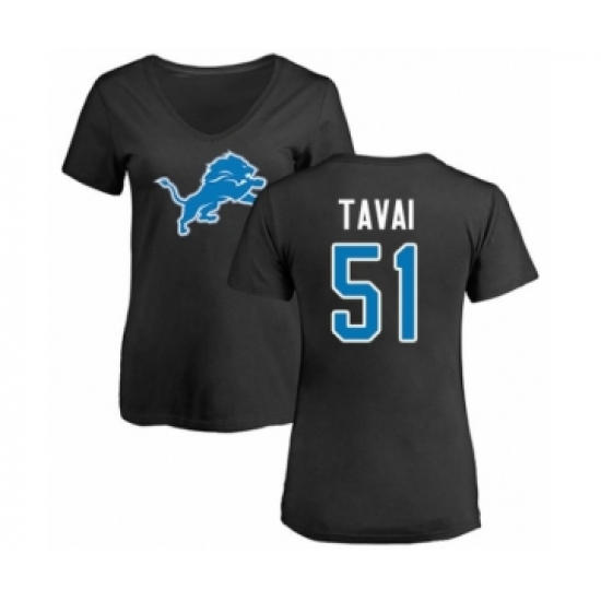 Football Women's Detroit Lions #51 Jahlani Tavai Black Name & Number Logo T-Shirt - Ujersey