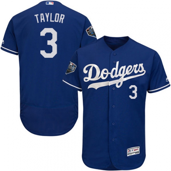 Men's Majestic Los Angeles Dodgers #3 Chris Taylor Royal Blue Alternate Flex Base Authentic Collection 2018 World Series MLB Jersey - Ujersey