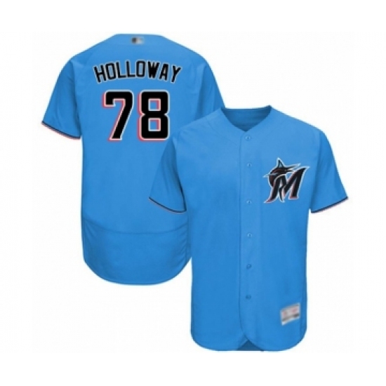 Men's Miami Marlins #78 Jordan Holloway Blue Alternate Flex Base Authentic Collection Baseball Player Jersey - Ujersey
